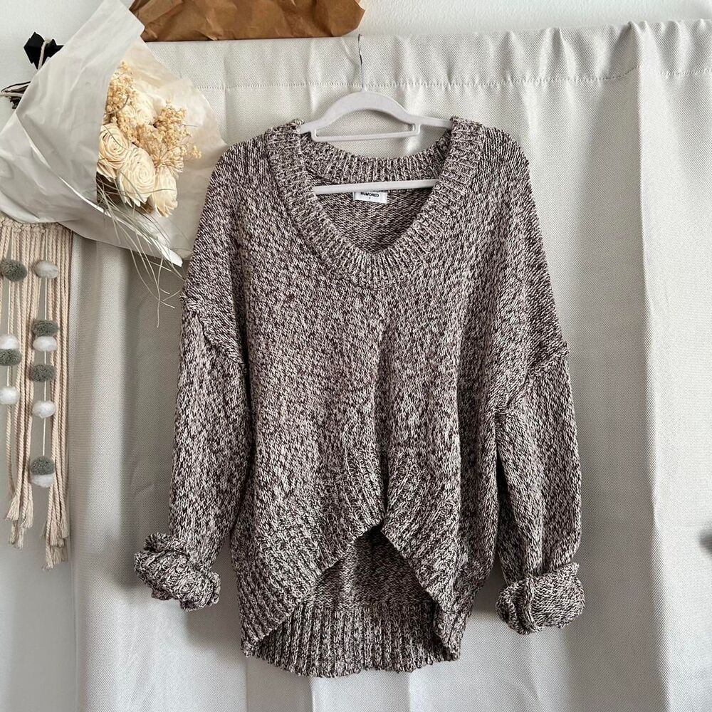 Rumored Brown Cream Oversized Knit Sweater Size S Coastal Grandma Boho